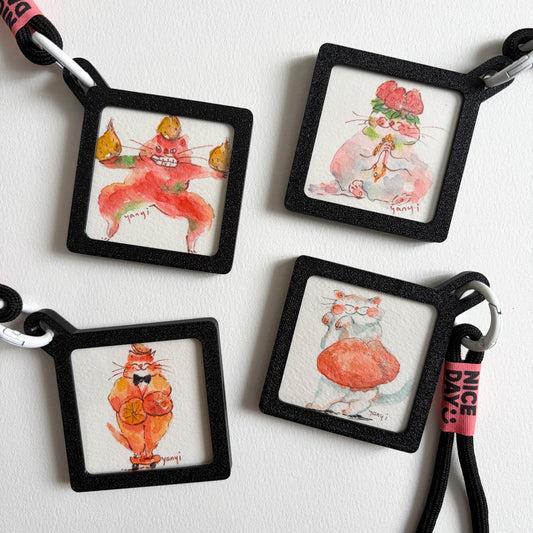 4 Original Fruit Cats Watercolor Painting