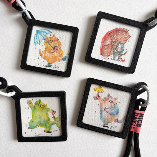 4 Original Umbrella Cats Watercolor Painting