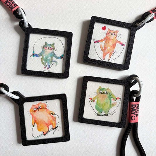 4 Original Jumping Rope Cats Watercolor Painting