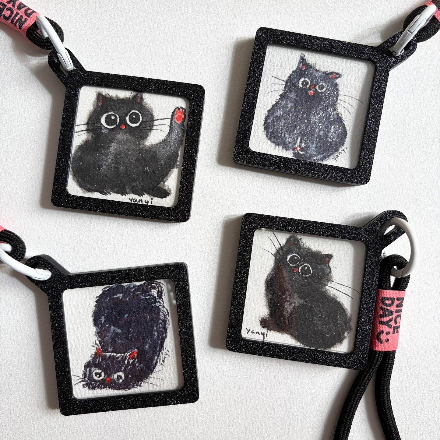 4 Original Black Cats Watercolor Painting