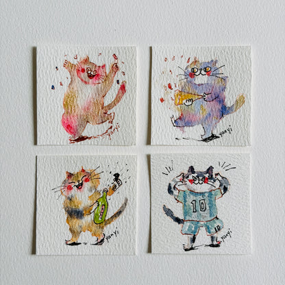 4 Original Celebrate Cats Painting