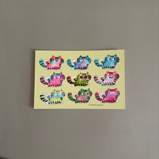 Postcard-9 colored cats