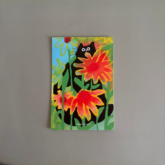 Postcard-Black Sunflower Cat
