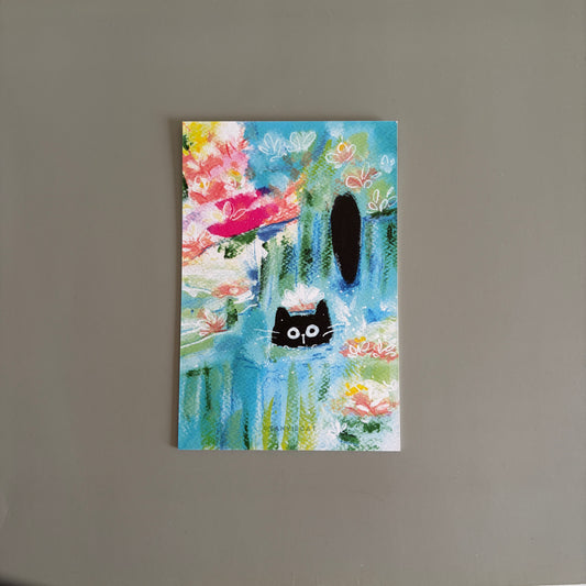 Postcard-The Black Cat in the Lotus Pond