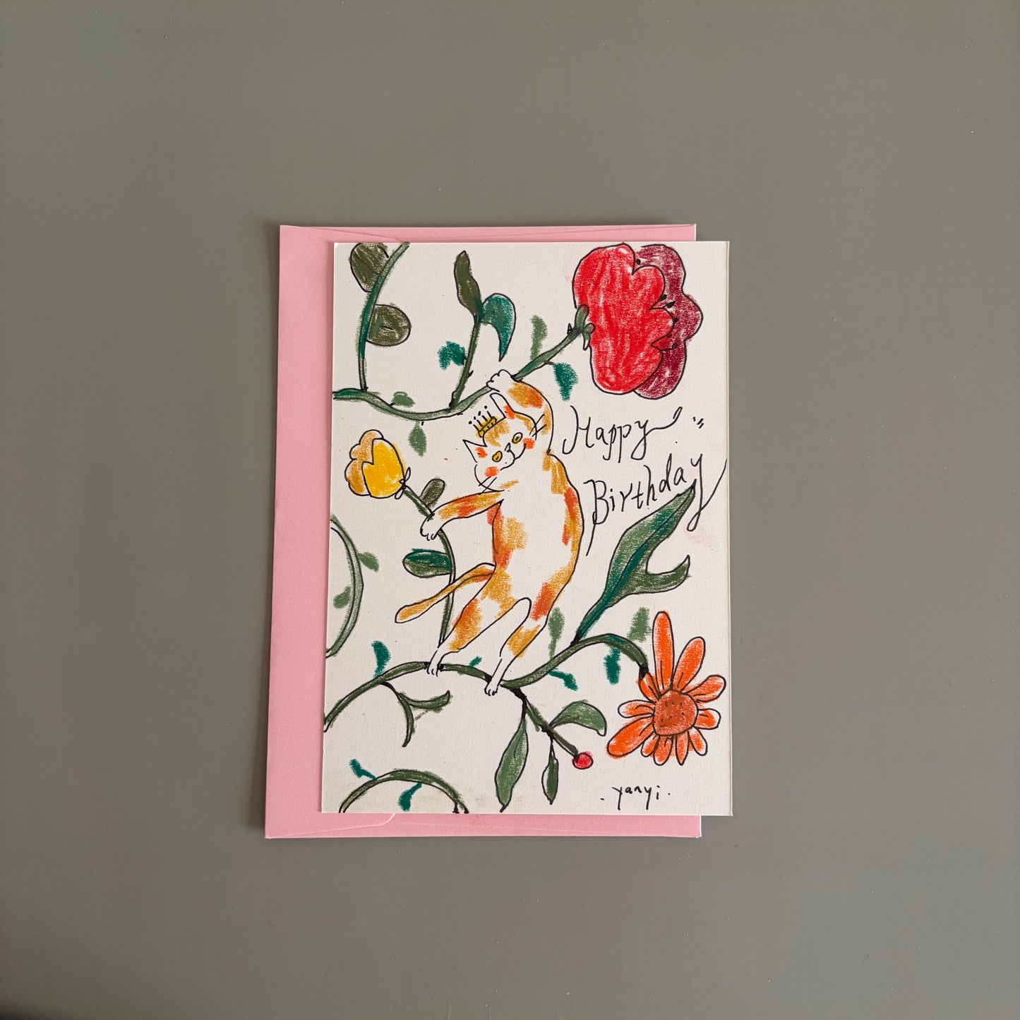 Cat Hand-drawn Card - Happy Birthday