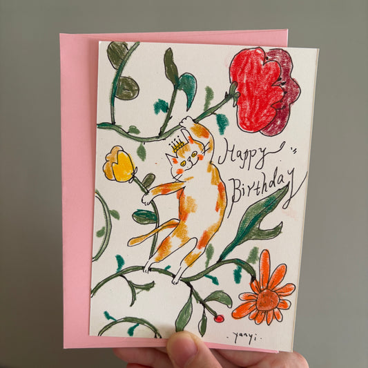 Cat Hand-drawn Card - Happy Birthday